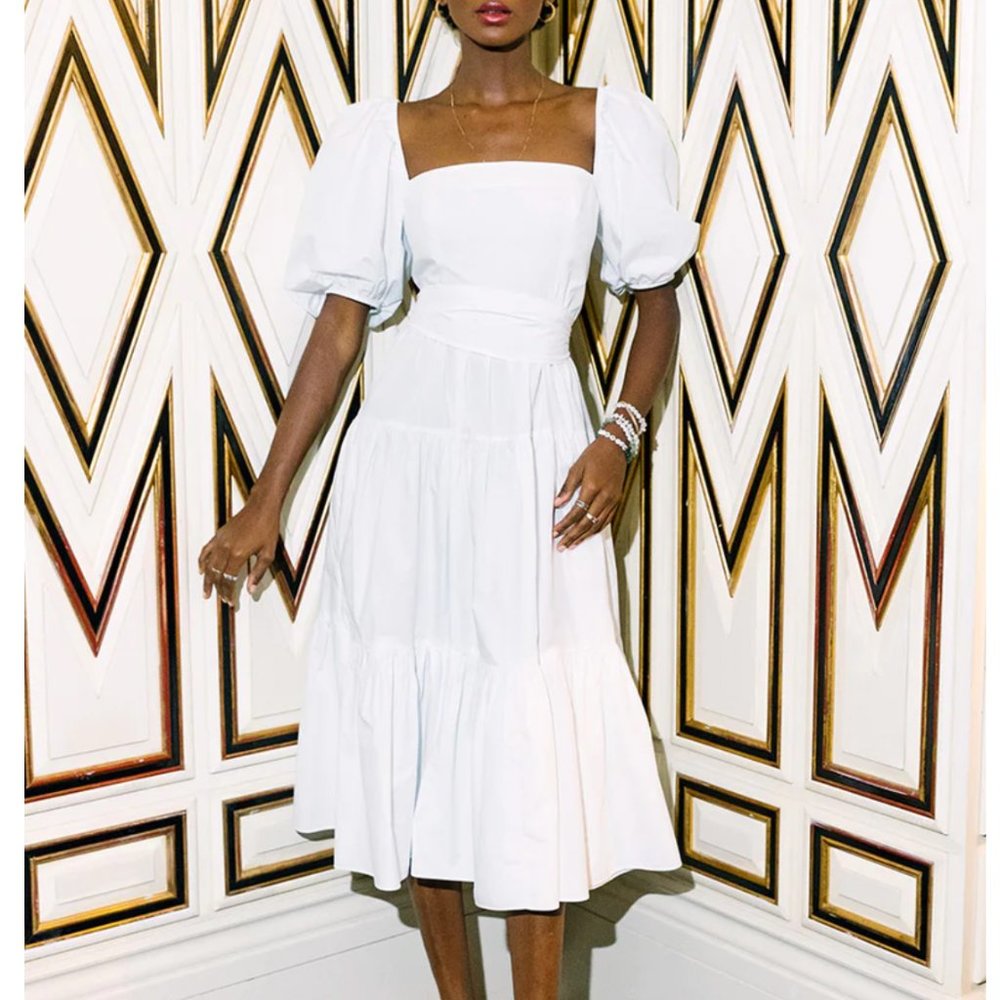 NEW Cara Cara Sydney Midi Cotton Dress - White Puff Sleeve Wedding Event - Picture 13 of 14